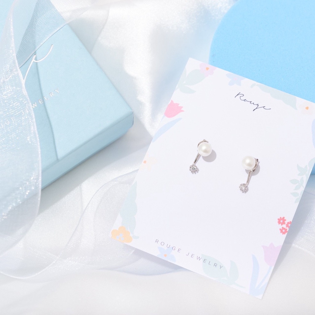 [พร้อมส่ง] Pearl and dot drop stud Silver 925 ไม่แพ้ไม่คัน ห่อของขวัญฟรี