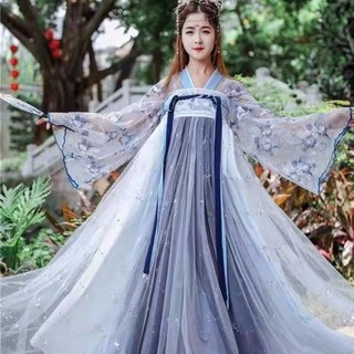 🔥Hot sale~ Hanfu Super Fairy Original Canghai Fu แบบดั้งเดิม Hanfu ผู้หญิงปักดอกไม้พับแขนเสื้อขนาดใหญ่ปรับปรุงกระโปรงนา