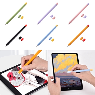 เคสซิลิโคนนุ่ม ป้องกันรอย สําหรับ Apple Pencil 1 st 2 nd พร้อมฝาครอบปลายปากกา 2 ชิ้น