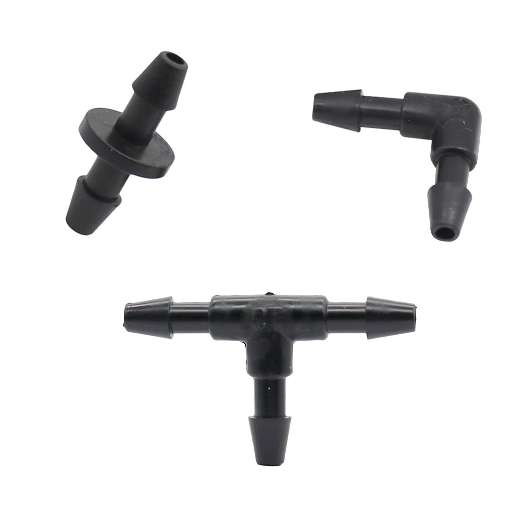 100 ชิ้นตรง, T, Elbow Barbed Quick Connector สําหรับข้อต่อท่อขนาด 3/5 มม.