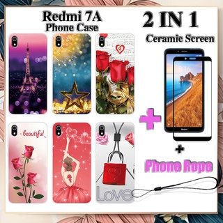 เคสโทรศัพท์ 2 IN 1 Redmi 7A พร้อมกระจกนิรภัยกันรอยหน้าจอ เซรามิค ฟิล์มนิรภัย แบบโค้ง โรแมนติก