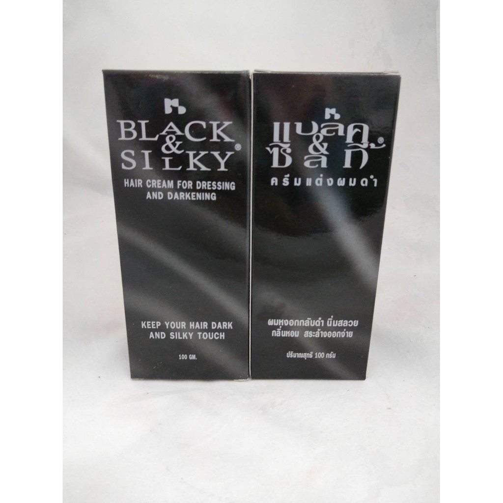 แบล็คซิลกี้​ ครีมแต่งผมดำ 100 กรัม BLACK & SILKY HAIR​ CREAM FOR​ DRESSING AND DARKENING