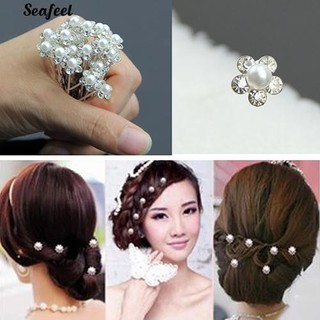 20Pcs U Hairpins เทอร์รี่เพิร์ลดอกไม้ปัก Rhinestone Hair Pins