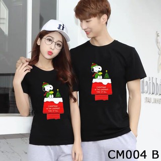 เสื้อยืดผ้าฝ้าย เสื้อยืดคริสต์มาส🌈LOCAL STOCK CM004 CHRISTMAS TSHIRT SNOOPY UNISEX PLUS SIZE 2XS-2XL TOP COUPLE OVERSIZ