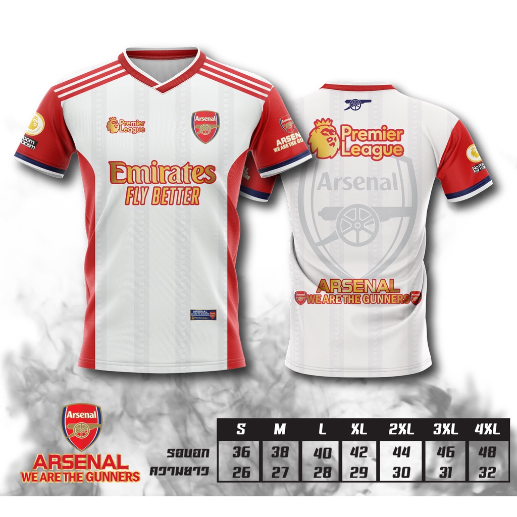 เสื้อบอลพิมพ์ลาย  ยอดฮิต ลายอาเซนอล สีขาว ARSENAL