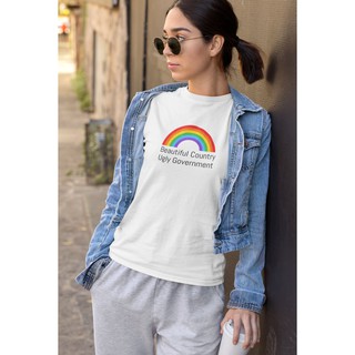 คอตต้อนคอกลมเสื้อยืด รุ้ง Rainbow Beautiful Country Ugly Government ใส่สบายแบรนด์ White Magic 100% cotton ไม่หด ไ่ม่ย้วย