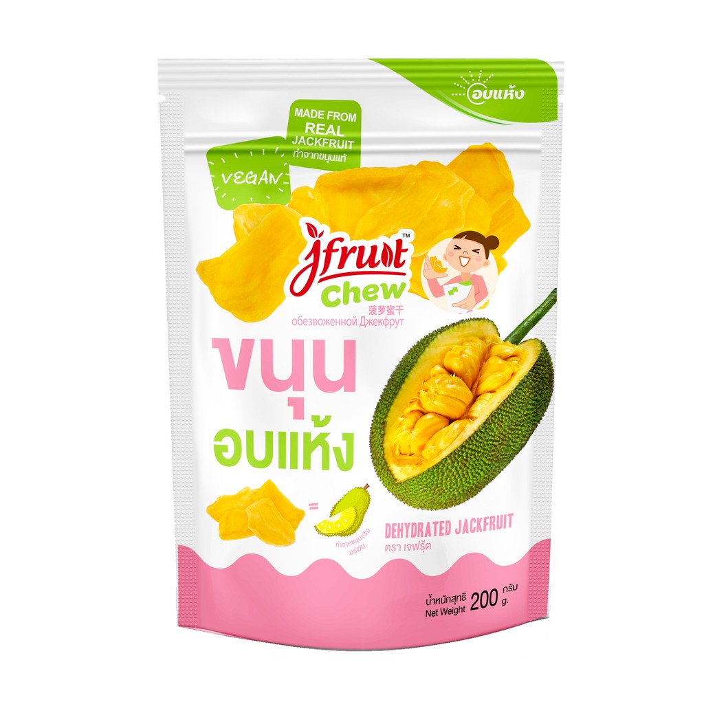 เจฟรุ้ต (Jfruit) ขนุนอบแห้ง สูตรน้ำตาลน้อย Dehydrated Cantaloupe Low Sugar 200 g. ( ซองตั้ง )