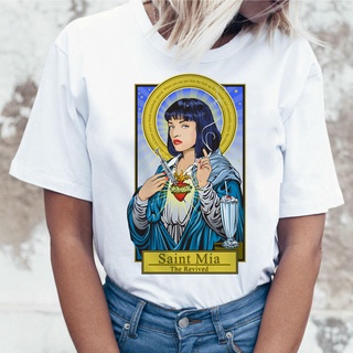 เสื้อยืด พิมพ์ลายภาพยนตร์ pulp fiction women mia สไตล์ฮาราจูกุ สําหรับผู้หญิง