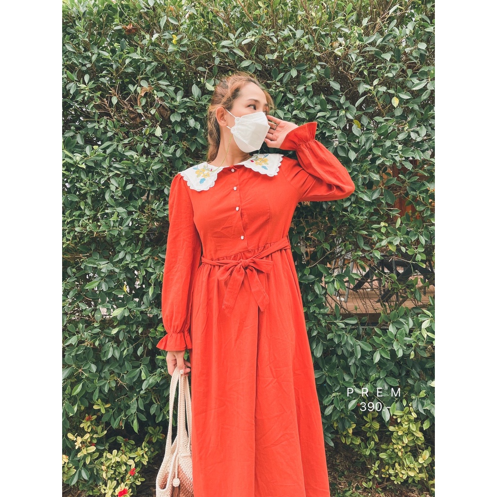 Blooming Flower Dress เดรสยาว ลุคเรียบร้อย ปักลายดอกสวย #941