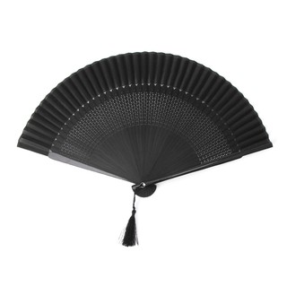 Elegant Carved Hand Held Folding Fans Bamboo Wood Silk Folding Fans For Events