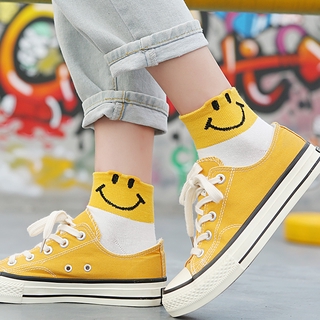 Smiley Socks Women Korean Japanese Fashion Crew Socks Designer Ins Cotton Street Skateboard Novelty Funny Sock