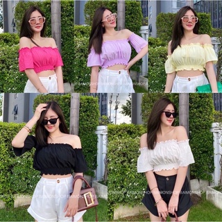 crop top เสื้อครอป สม็อตปาดไหล่ ผ้าสวย