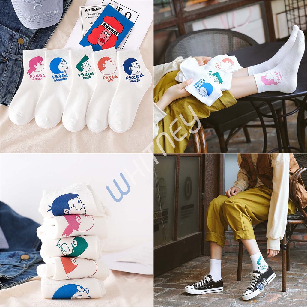ถุงเท้าโดเรม่อน Doraemon ข้อกลาง งานสกรีน มี 5 ลาย เนื้อนุ่ม โดราเอม่อน