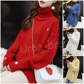 5 สี (พร้อมส่ง) เสื้อไหมพรม เสื้อไหมพรมคอเต่า กันหนาว รุ่น Sweater Winter Heart รุ่น คอลายหัวใจ A6