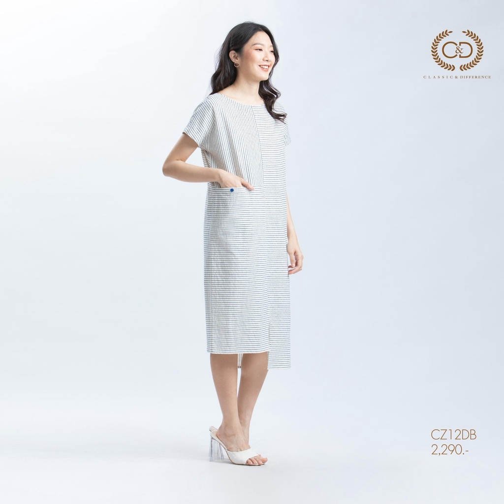 C&D woman's Dress Minimal Navy เดรส ลายปัก คอกลม แขนสั้น สีกรม CZ12DB — صورة 4