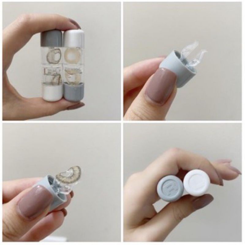 ตลับแคปซูลใส่ คอนแทคเลนส์ ที่คีบ+ตัวจุ๊บ สีชมพู,สีขาว,สีเทา