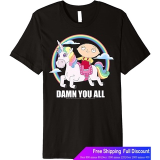 เสื้อยืดโอเวอร์ไซส์Family Guyเสื้อยืดแขนสั้น Family Guy Stewie Griffin Damn You All Rainbow Unicorn Premium T-Shirt Fami