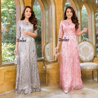 Luxury Glitter Maxi Dress ชุดราตรีออกงานเสื้อมีไซส์ใหญ่ เนื้อผ้าปักผสมเลื่อมกริ้ตเตอร์ทั้งตัว