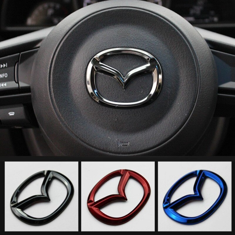 1x สีแดง/สีดํา/สีฟ้า/เงินพวงมาลัยโลโก้สติกเกอร์สัญลักษณ์สําหรับ Mazda 2 3 6 CX-4 CX-5 CX-30