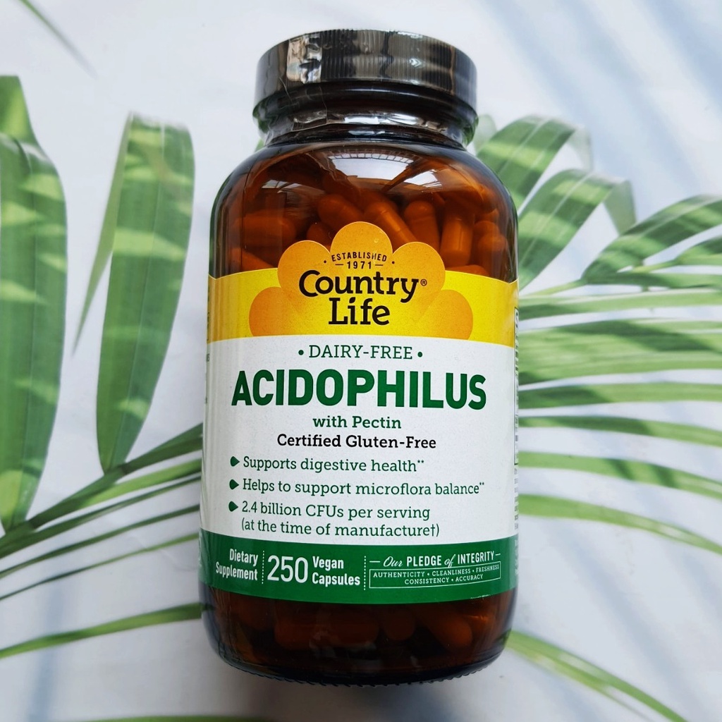 (Country Life®) Acidophilus with Pectin 250 Vegan Capsules แอซิโดฟิลัส เพื่อสุขภาพการย่อยอาหาร