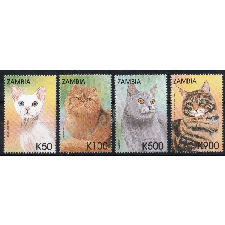 แสตมป์มิ้นต์ Zambia Cat 4v 1999