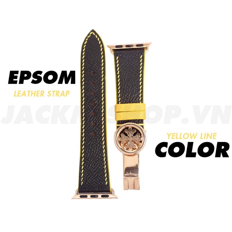Handmade Epsom สายหนังสีดําด้ายทองและ Pa tek หัวเข็มขัดสําหรับ aw series 7 6 SE 5 4 3 2 1 45 มม.44 ม