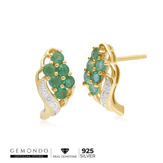 Gemondo ต่างหูเงินแท้ 925 ชุบทอง 18K ประดับพลอยมรกต และเพชร ดีไซน์คลาสสิค ใส่ออกงาน : ต่างหูทอง ต่างหูพลอย ต่างหูมรกต