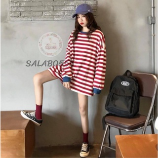 SALABO(พร้อมส่ง)เสื้อลายทาง แขนยาว จั๊มปลายแขน ไสตล์oversize พร้อมส่ง#325