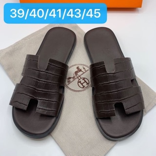 Hermès Sandals  หนังปั๊มลายจระเข้สีน้ำตาลเข้ม