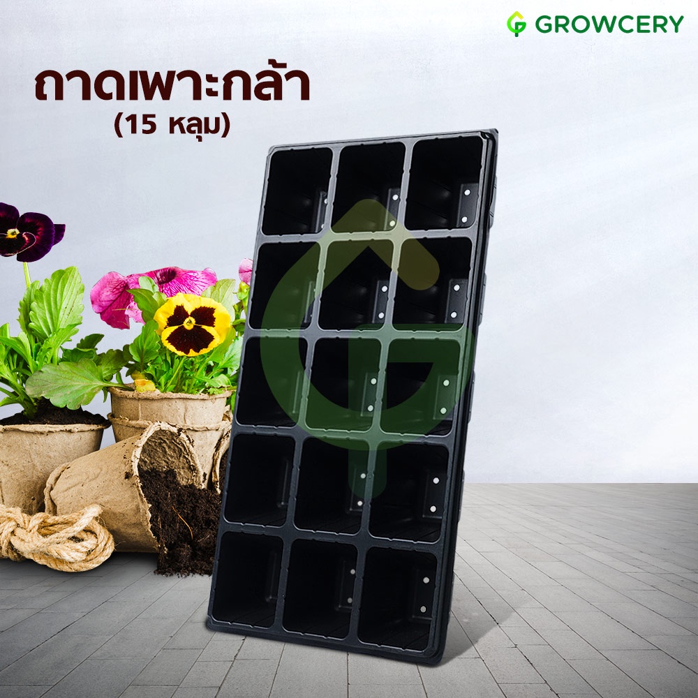 [G] ถาดเพาะกล้า ถาดหลุม ถาดเพาะ จำนวน 15 หลุม (หนา 0.7 มม.) **สั่งขั้นต่ำ 2 ใบ** โดย GROWCERY