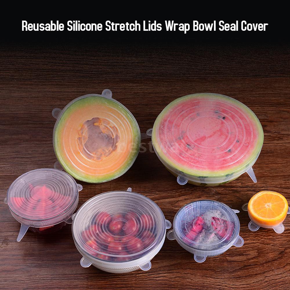 4PCS Silicone Wraps Seal Cover Food Storage Stretch Lids Fresh Kitchen Gadget
