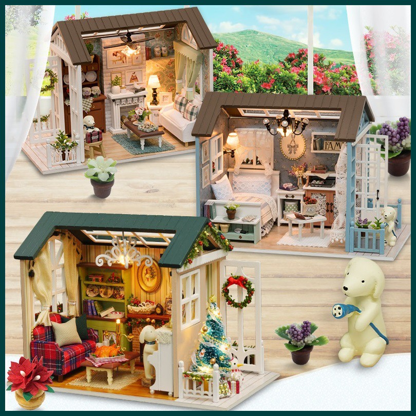 [ส่งด่วนกทม.] บ้านตุ๊กตา DIY American Retro Style 3 แบบ ห้องนอน นั่งเล่น คริสต์มาส CUTE ROOM 800