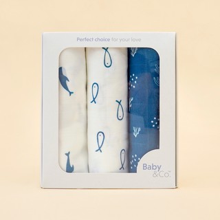 Baby &amp; Co. (New Collection) Nursing Cloth ผ้าอ้อมมัสลินคอตตอนขนาด 30"  บรรจุ 3 ชิ้น