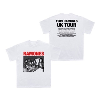 เสื้อยืดสีขาวRamones - 1989 UK ทัวร์ / เสื้อยืดวง / ที่จัดเตรียมสติทช์ / เสื้อยืดเพลง / นานาชาติ / เสื้อยืดพรีเมี่ยม / พ