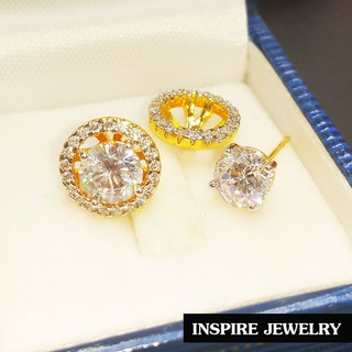 Inspire Jewelry ,ต่างหูเพชรเม็ดกลางใหญ่ล้อมเพชรรอบวง ถอดวงรอบนอกออกเป็นเพชรเม็ดเดี่ยวได้ ใส่ได้สองแบบ งานดีมาก เพชรสวยเล