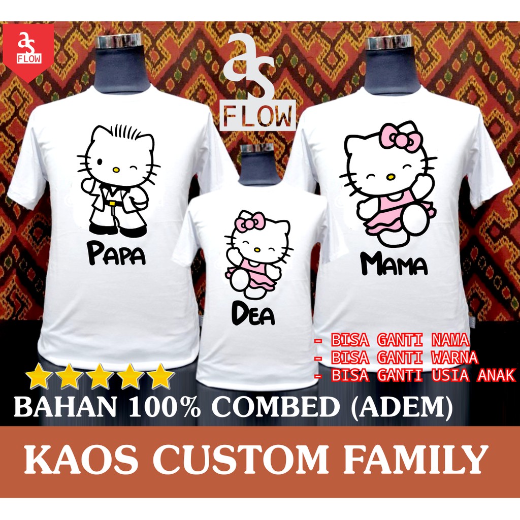 FAMILY COUPLE HELLO KITTY BIRTHDAY CUSTOM T-SHIRT - แพ็คเกจ 3 ชิ้น