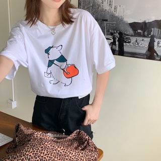 4 Size M-2XL Woman Girl Female Summer Design Feeling Small Bear Printed Short Sleeve T-shirt 2021 New Top Women T-shirts