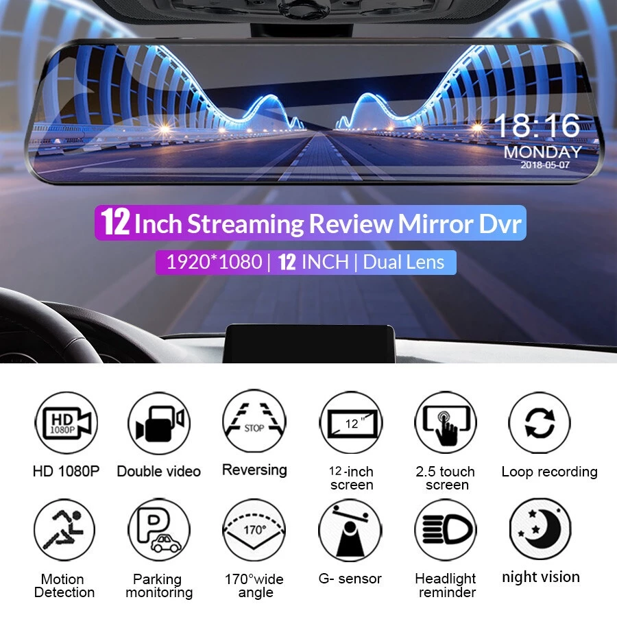Ekleva กล้องบันทึกวิดีโอ FHD 1080P 12 นิ้ว สําหรับติดรถยนต์ thumbnail 3