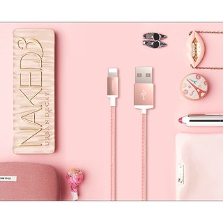 PISEN สายชาร์จ Lighting Data Sync Charging Cable With Double-sided USB Interface ยาว 1000 mm แบบ 2 in 1 - สีชมพู