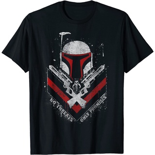 เสื้อยืดอินเทรนด์ผู้ชายอินเทรนด์ผู้หญิงเสื้อยืด พิมพ์ลายกราฟิก Star Wars Boba Fett No Threats Only Promises สําหรับผู้ชา
