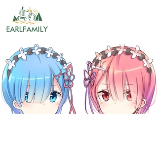 Earlfamily สติกเกอร์ไวนิล กันน้ํา ลายอนิเมะ Twins with Blue Rem Ram 13 ซม. x 5.8 ซม. สําหรับติดตกแต่งรถยนต์