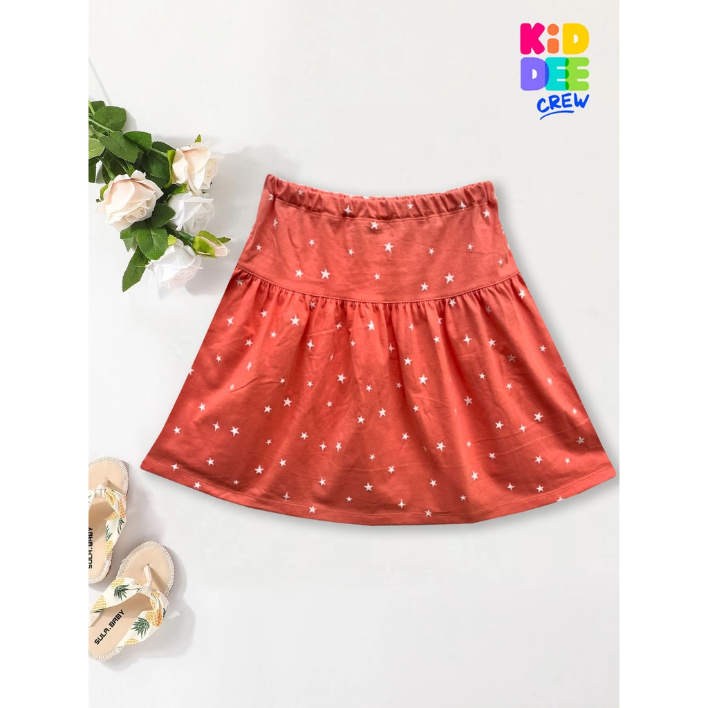 KiddeeCrew กระโปรงเด็ก กระโปรงสั้นส้มลายดาว orange short skirt เหมาะสำหรับอายุ 2-10 ปี