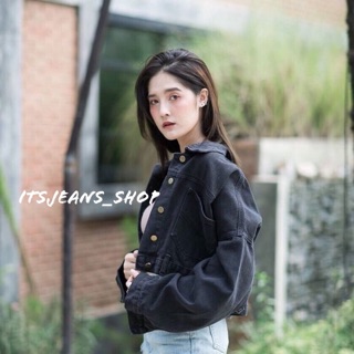 Crop Jacket Jeans เสื้อครอปแจ็คเก็ตยีนส์ แบบ K.ชมพู่ สีดำ