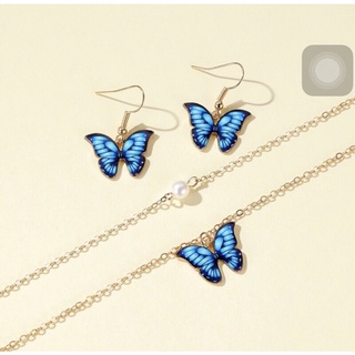 ‼️พร้อมส่ง‼️[N44] Butterfly Necklace&amp;Earrings Set (Blue)