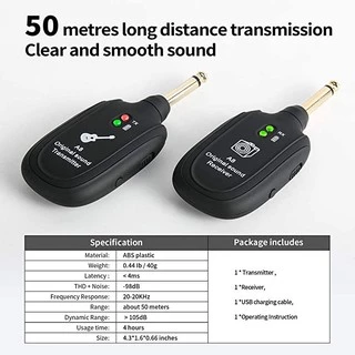 ระบบกีต้าร์ไร้สาย 2.4GHZ เครื่องส่งสัญญาณกีต้าร์ไฟฟ้าพร้อมแบตเตอรี่ลิเธียมแบบชาร์จไฟได้ในตัวสำหรับ 20Hz-20kHz สำหรับกีตา