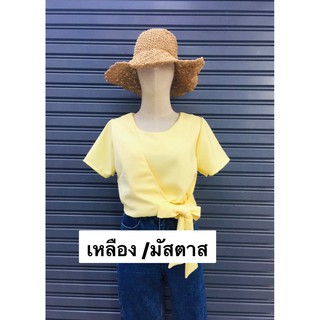 ￼SALE !! เสื้อทำงานแขนสั้น น่ารัก  มีสายผูกโบว์ช่วงเอว by Nirin