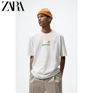 Zara ใหม่ เสื้อยืดแขนสั้น ผ้าฝ้าย พิมพ์ลาย สําหรับผู้ชาย และผู้หญิง