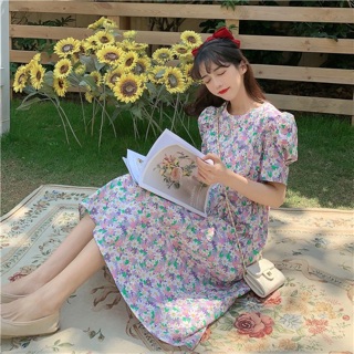 Mix flower dress เดรสทรงใส่สบายๆ ลายดอกไม้มิกซ์สีสวยสดใส