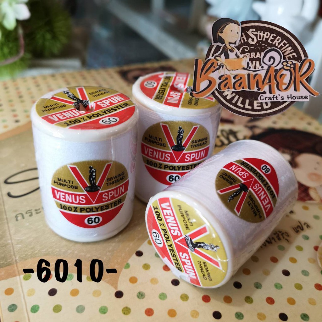 จำนวน 1 หลอด ด้าย ด้ายเย็บผ้า ด้ายสปัน วีนัส สีขาว ความยาว 500 เมตร 1 pcs