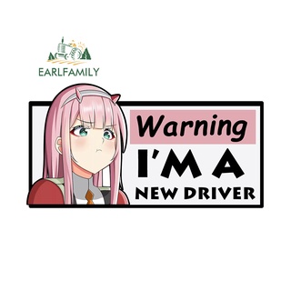 Earlfamily สติกเกอร์ไวนิล กันน้ํา ลาย Zero two Im a new driver 13 ซม. x 6.8 ซม. สําหรับติดตกแต่งรถยนต์